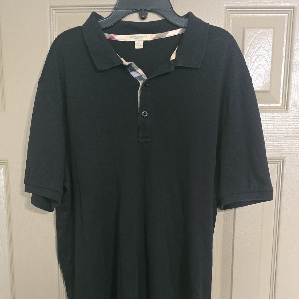 Burberry Black Polo with Check Collar - Picture 2 of 5